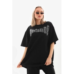 Unisex Taş Desenli Oversize T-Shirt - Beyaz