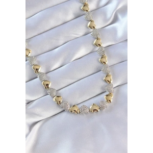 Vip Seri Pirinç Çift Renk Zirkon Taşlı Kalp Tasarımlı Kolye