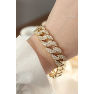 Vip Seri Pirinç Ortası Zirkon Taşlı Gold Renk Gurmet Bileklik