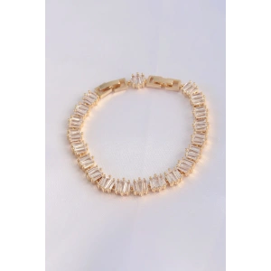 Vip Seri Pirinç Zirkon Taşlı Gold Renk Kare Su Yolu Model Bileklik