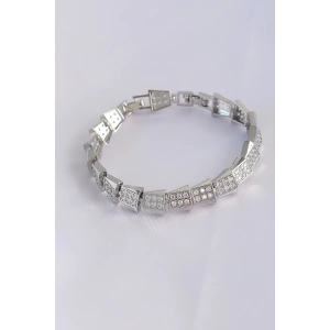 Vip Seri Pirinç Zirkon Taşlı Gümüş Renk Geometrik Bileklik