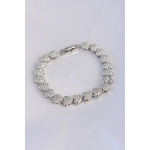 Vip Seri Pirinç Zirkon Taşlı Gümüş Renk Kalp Model Bileklik