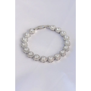 Vip Seri Pirinç Zirkon Taşlı Gümüş Renk Kalp Model Bileklik