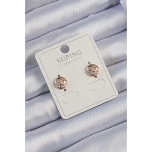 Xuping Rose Renk Zirkon Taşlı Yansımalı Oval Küpe