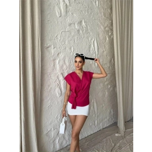 YANDAN BAĞLAMA DETAYLI KOLSUZ BLUZ - Fuşya