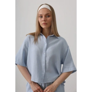 Yarım Kol Müslin Gömlek - Bebe Mavisi