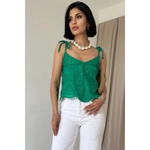 Yeşil Bağcıklı Brode Bluz