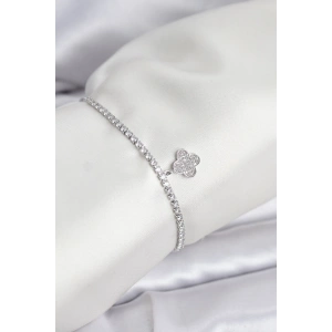 Yonca Model Zirkon Taşlı Gümüş Renk Asansörlü Su Yolu Bileklik