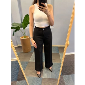 Yüksek Bel Palazzo Metal DüğmePantolon