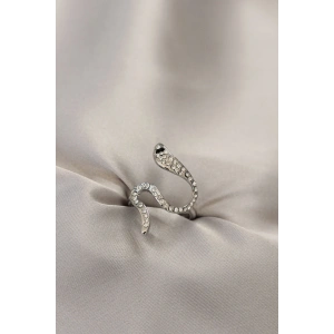 Zirkon Taşlı Gümüş Renk Yılan Yüzük