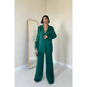 Zümrüt Saten Ceket Ve Pantolon Takım