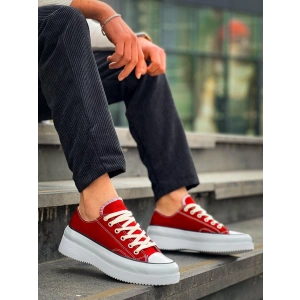 KB-CX-3 Kuback Kısa Bordo Keten Beyaz Yüksek Taban Spor Ayakkabı