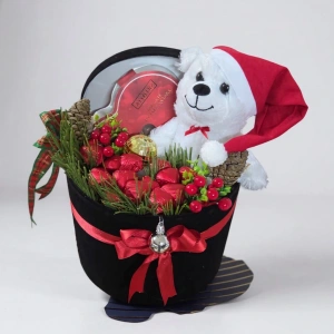 Oval Yılbaşı Hediye Kutusu – Peluş Ayılı