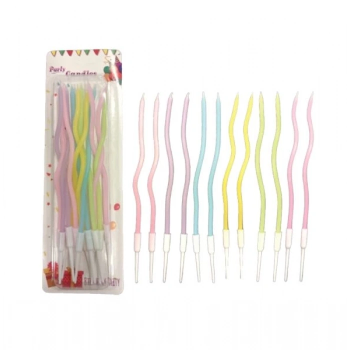 16 cm Dalgalı Kıvrık Makaron Mum 12 li