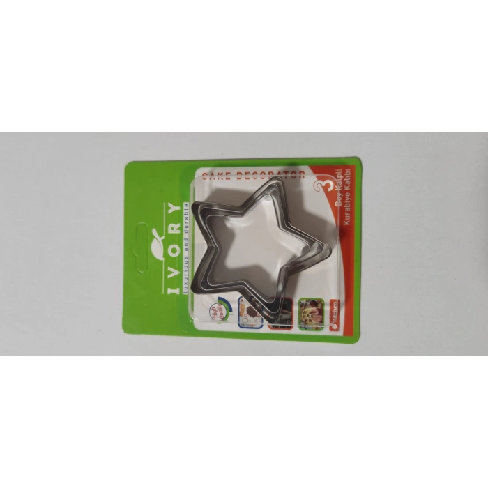 3 boy Yıldız metal kurabiye kesici