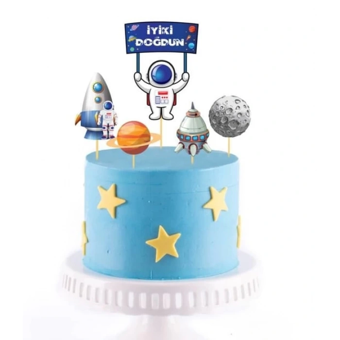 Astronot Uzay Temalı Pasta Üstü Süs