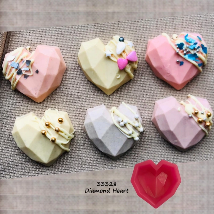 Cesil Tekli Elmas Kalp Silikon Kalıp 7.5x7.5 cm