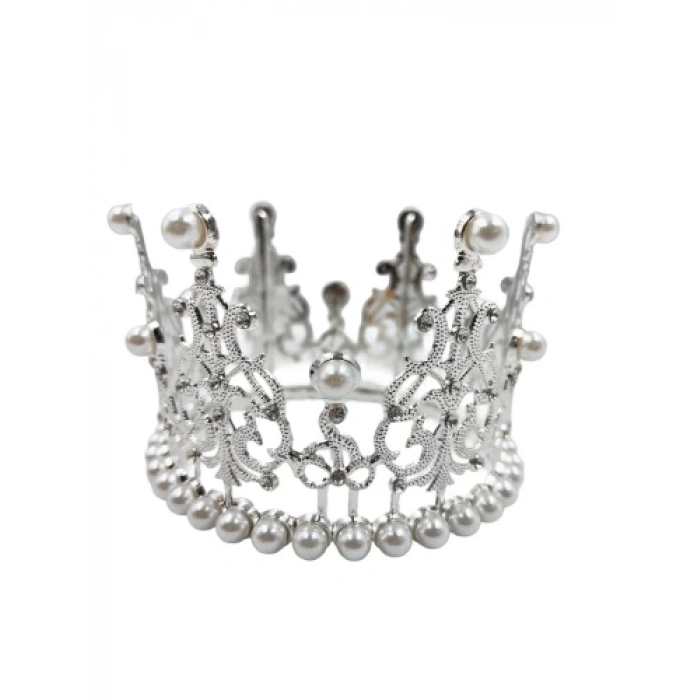 Pasta Tacı Metal İncili 12 cm Gümüş