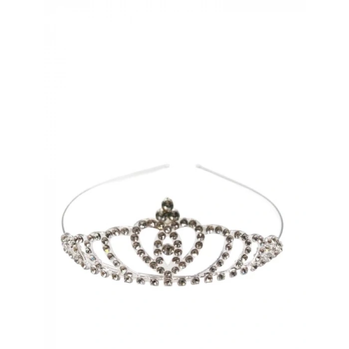 Pasta Tacı Metal Taşlı Prenses Yarım Tur Gümüş