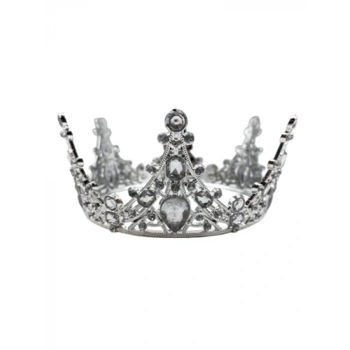 Pasta Tacı Plastik Taşlı Tam Tur 12 Cm Gümüş