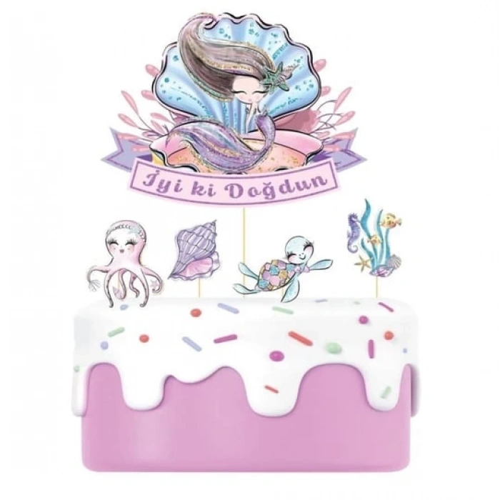 Deniz Kızı Temalı Pasta Üstü Çubuklu Süs