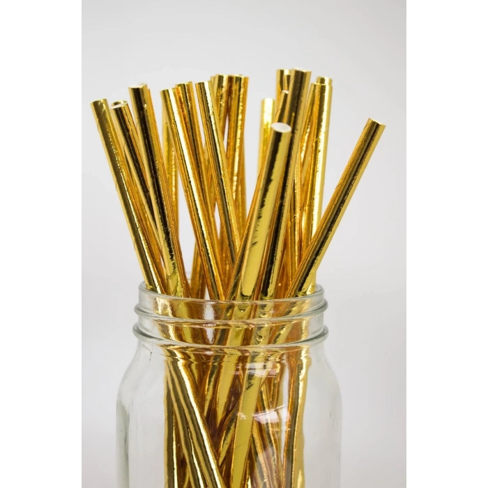 Kağıt Pipet Parlak Altın Gold 24 Parça