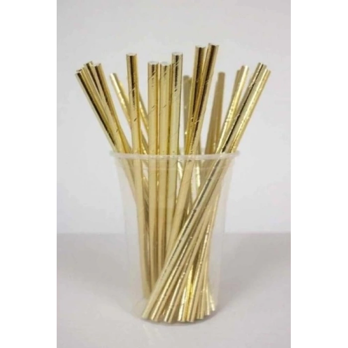 Kağıt Pipet Parlak Altın Gold 24 Parça