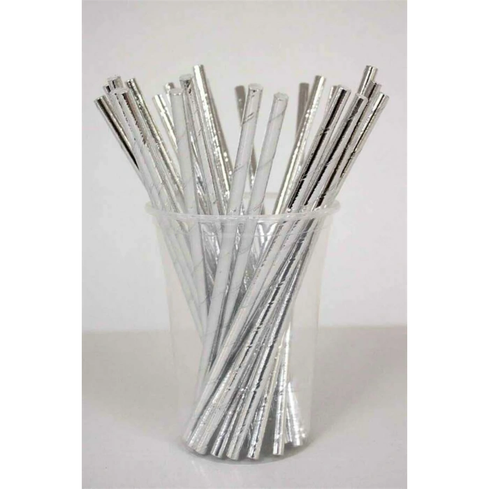 Kağıt Pipet Parlak Gümüş 24 Parça