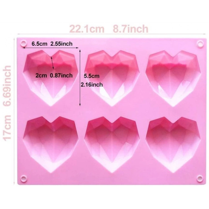 6 lı Elmas Kalp Silikon Kalıp
