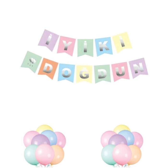 İyiki Doğdun Temalı Makaron Renkler Banner Süs