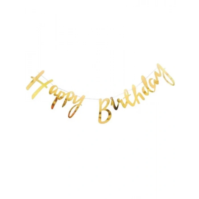 Gold Happy Birthday Temalı Kağıt Banner Süs