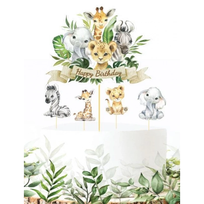 Baby Safari Temalı Pasta Üstü Çubuklu Süs