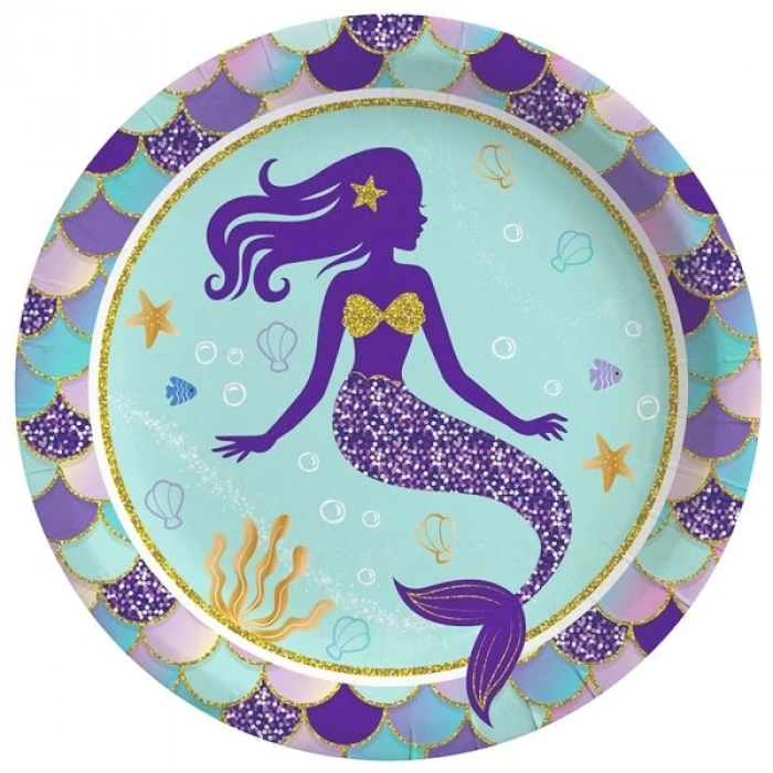 Lisanslı Deniz Kızı Karton Tabak 23 Cm 8 Parça