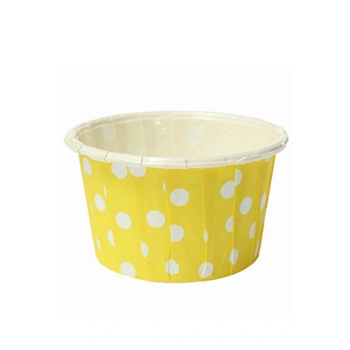 Sarı Beyaz Puantiyeli Cupcake Kapsül 25 li