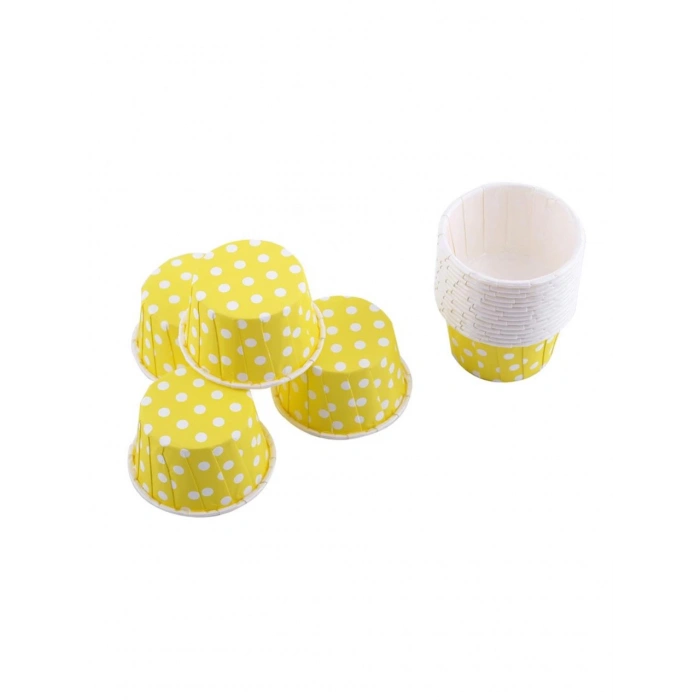 Sarı Beyaz Puantiyeli Cupcake Kapsül 25 li