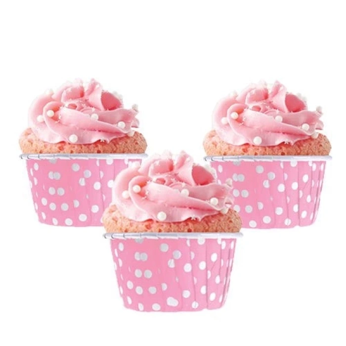 Pembe Beyaz Puantiyeli Cupcake Kapsül 25 li