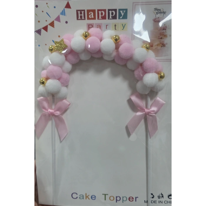 Pasta Üstü Süs Pembe Beyaz Gökkuşağı