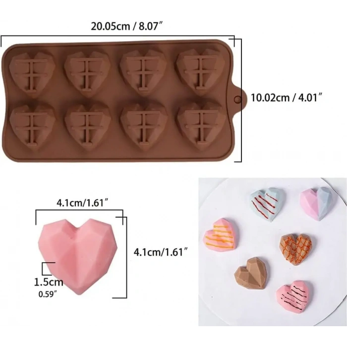 8 li Elmas Kalp Silikon Çikolata Kalıp