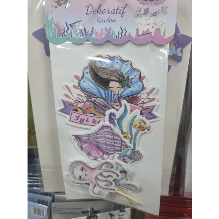 Deniz Kızı Temalı Pasta Üstü Çubuklu Süs