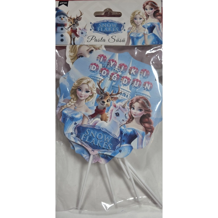 Karlar Ülkesi Snow Flakes Çubuklu Pasta Üstü Süs 5 li Paket