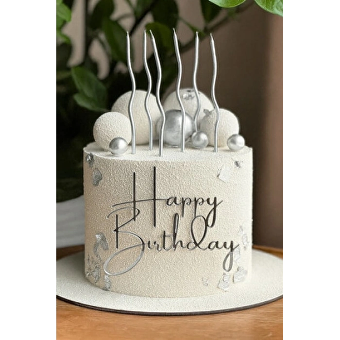 6 lı Kıvrık Dalgalı Mum Gümüş Renk 16 cm