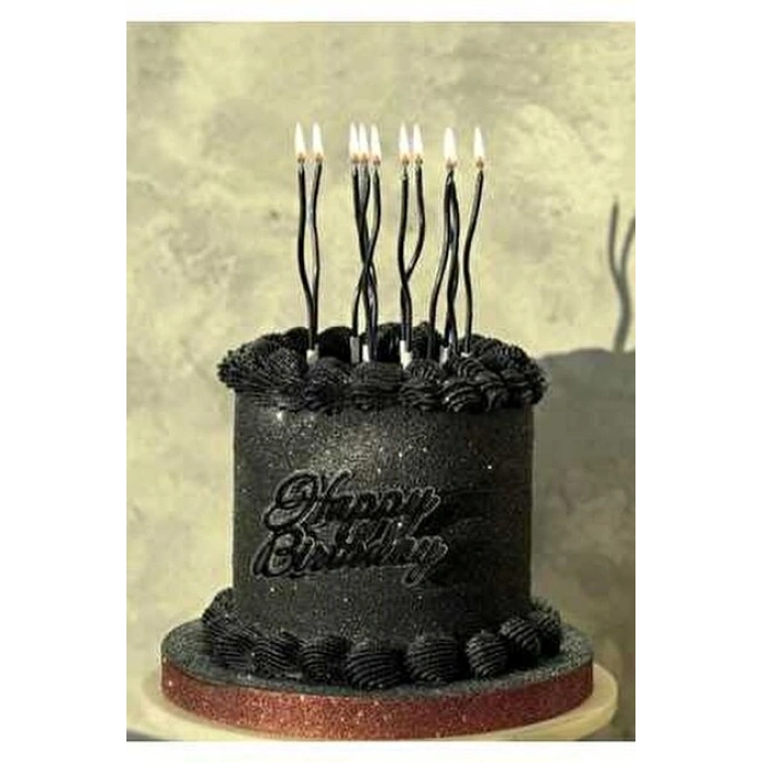 6 lı Kıvrık Dalgalı Mum Siyah Renk 16 cm