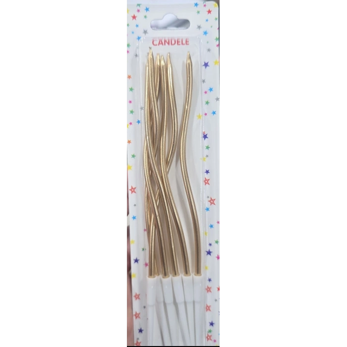Şampanya Rengi Kıvrık Dalgalı Mum 16 cm 6 adet