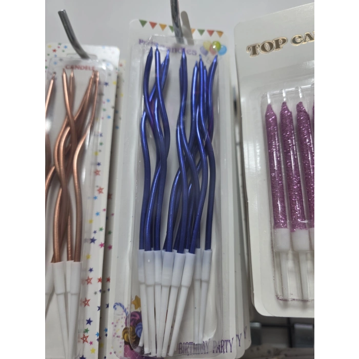 Lacivert Parlament Mavisi Dalgalı Kıvrık Mum 6 lı 16 cm