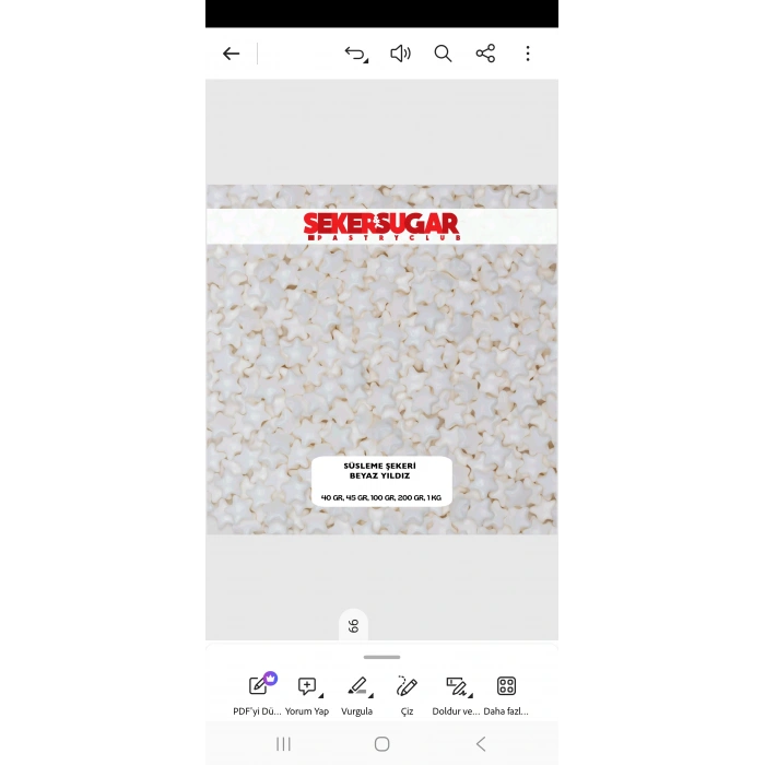 Şeker Sugar Beyaz Yıldız Süsleme Şekeri 100 gr