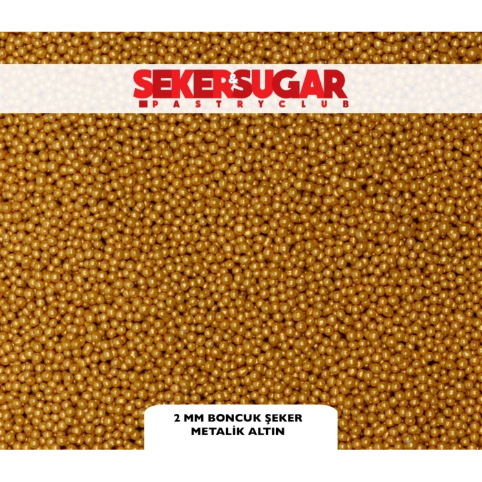 Şeker Sugar 2 mm Boncuk Şeker Metalik Altın Gold 100 gr (Arjantin Şeker Değildir)