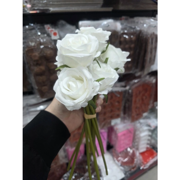 Yapay Çiçek Beyaz Gül 1 adet (Tek Dal, Tek Kafa Gül)