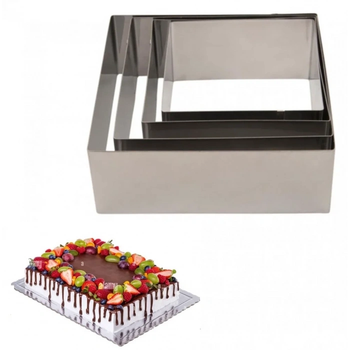 4 lü Kare Pandispanya Kek Kalıbı Çember Yükseklik 10 cm