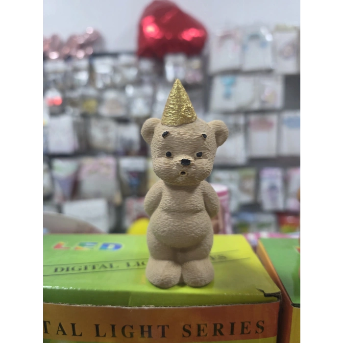 Mum Üfleyen Ayıcık Figürü 8-10 cm (gold-gümüş şapka seçenekli)