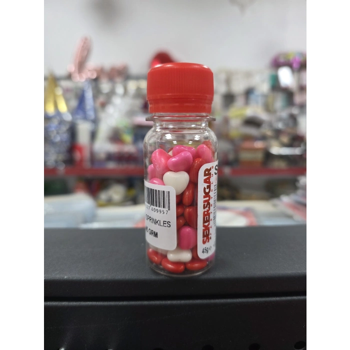 Şeker Sugar Sprinkles Şeker Kırmızı Pembe Beyaz Karışık Kalp Şeker 45 gr